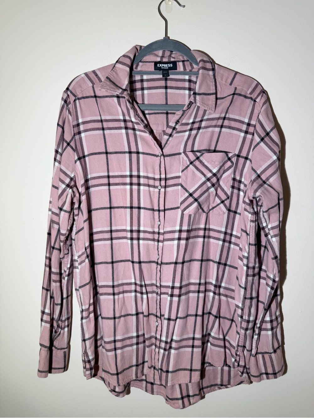 Express Pink Plaid Button-Down Shirt